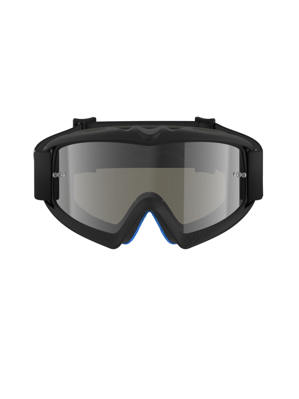 Occhiali Alpinestars Vision Youth Corp, maschera da motocross, nero e argento a specchio, vista frontale con lente in policarbonato a specchio e montatura nera in uretano A-FLEX, protezione professionale per gli occhi per giovani piloti off-road