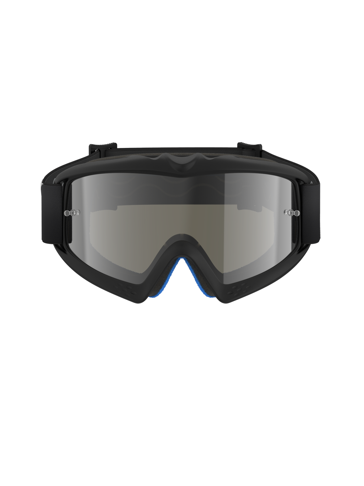 Occhiali Alpinestars Vision Youth Corp, maschera da motocross, nero e argento a specchio, vista frontale con lente in policarbonato a specchio e montatura nera in uretano A-FLEX, protezione professionale per gli occhi per giovani piloti off-road