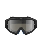 Occhiali Alpinestars Vision Youth Corp, maschera da motocross, nero e argento a specchio, vista frontale con lente in policarbonato a specchio e montatura nera in uretano A-FLEX, protezione professionale per gli occhi per giovani piloti off-road