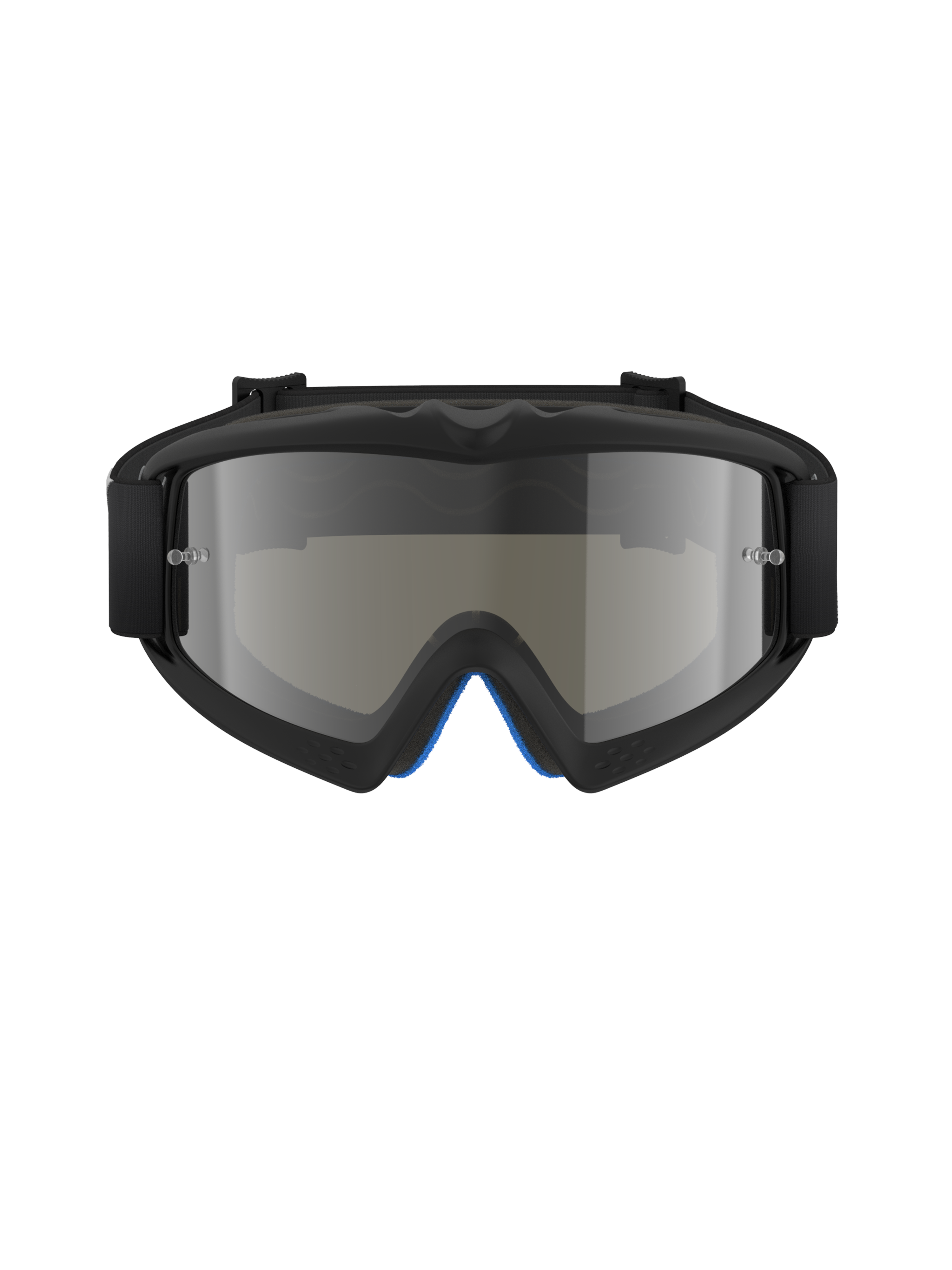 Occhiali Alpinestars Vision Youth Corp, maschera da motocross, nero e argento a specchio, vista frontale con lente in policarbonato a specchio e montatura nera in uretano A-FLEX, protezione professionale per gli occhi per giovani piloti off-road