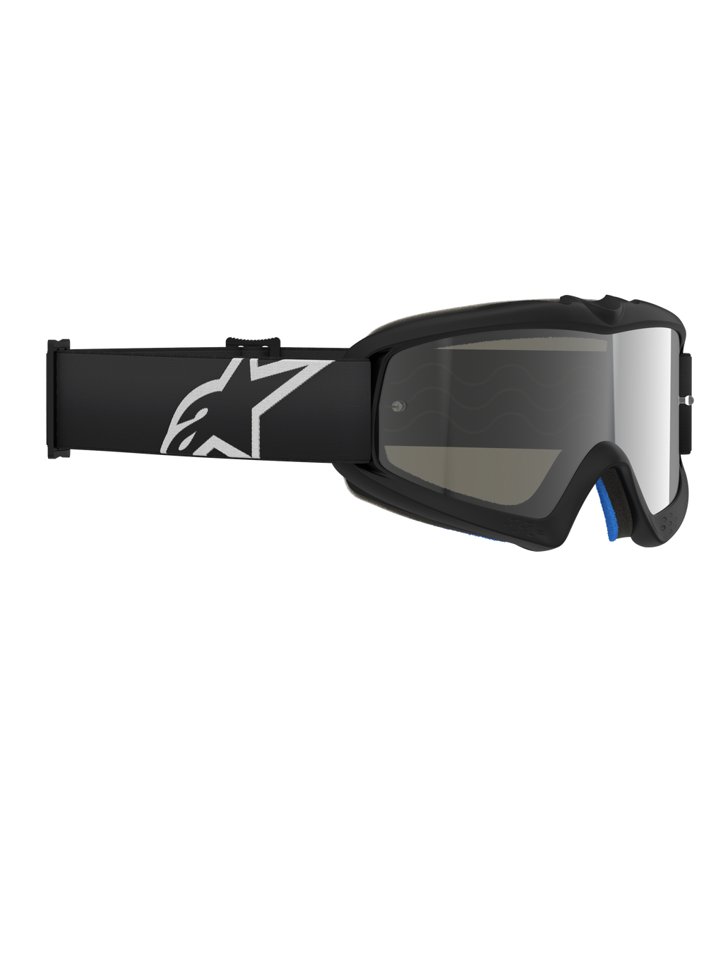 Alpinestars Vision Youth Corp Goggles, occhiali da motocross, Nero Mirror Silver, con lente a specchio in policarbonato e fascia nera con logo Alpinestars bianco, progettati per giovani piloti
