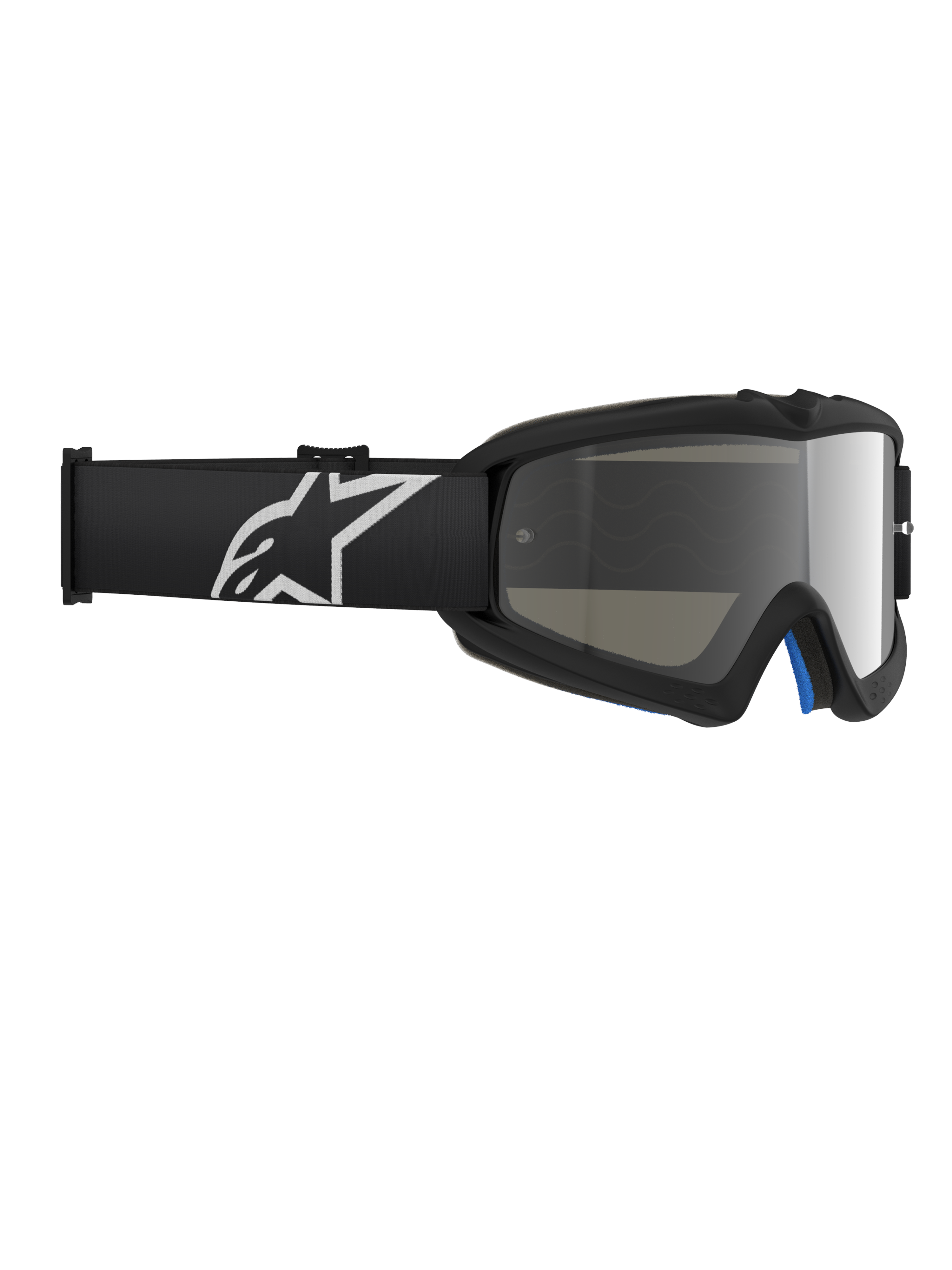 Alpinestars Vision Youth Corp Goggles, occhiali da motocross, Nero Mirror Silver, con lente a specchio in policarbonato e fascia nera con logo Alpinestars bianco, progettati per giovani piloti