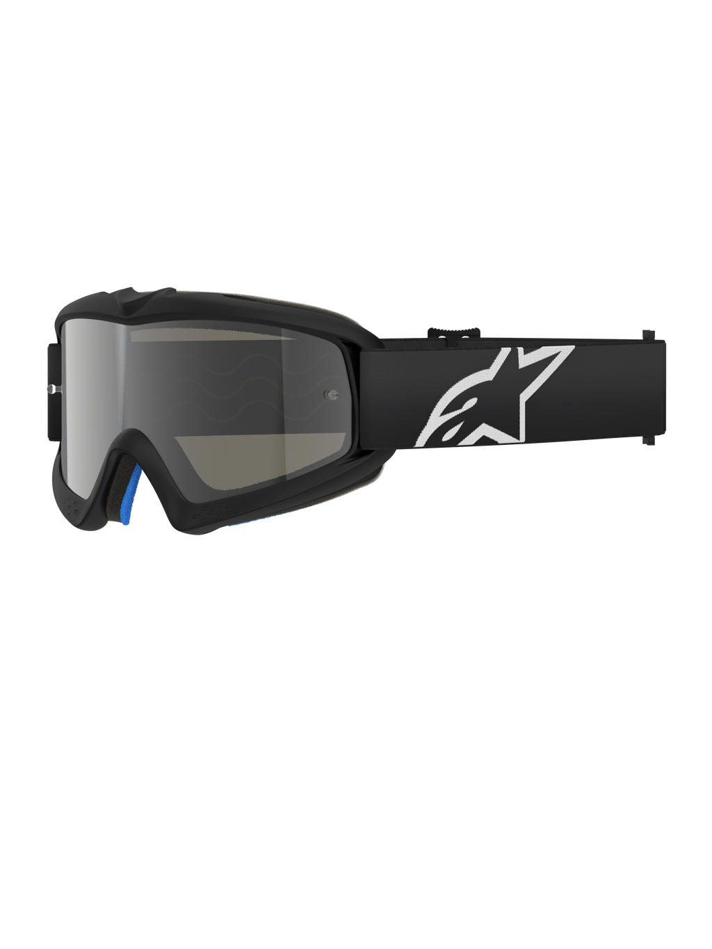Alpinestars Vision Youth Corp Goggles, occhiali da motocross neri con lente a specchio argento, taglia ragazzi, cinturino regolabile nero con logo a stella bianco, imbottitura interna in schiuma blu, ideati per gare motociclistiche fuoristrada