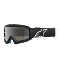 Alpinestars Vision Youth Corp Goggles, occhiali da motocross neri con lente a specchio argento, taglia ragazzi, cinturino regolabile nero con logo a stella bianco, imbottitura interna in schiuma blu, ideati per gare motociclistiche fuoristrada