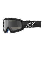 Alpinestars Vision Youth Corp Goggles, occhiali da motocross neri con lente a specchio argento, taglia ragazzi, cinturino regolabile nero con logo a stella bianco, imbottitura interna in schiuma blu, ideati per gare motociclistiche fuoristrada