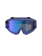 Alpinestars Vision Youth Corp Goggles, maschera da motocross, montatura viola e rosa fluo con lente Mirror Blue, protezione oculare off-road specifica per ragazzi, vista frontale che mostra la montatura A-FLEX e la schiuma facciale multistrato