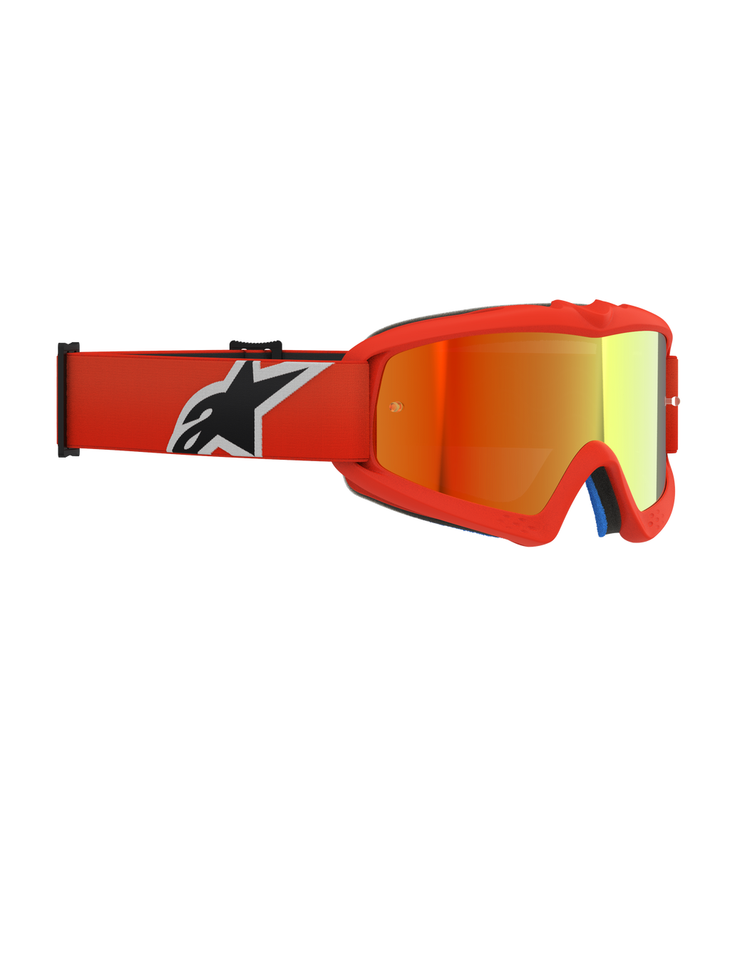 Alpinestars Vision Youth Corp Goggles, occhiali da motocross, montatura arancione con lente a specchio rossa, fascia elastica arancione con logo bianco e nero, progettati per giovani piloti con lente antiappannamento e montatura in uretano.