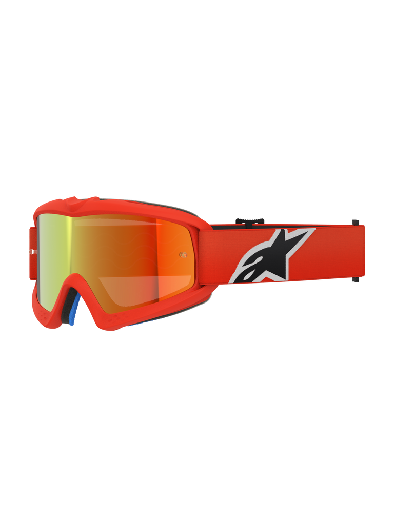 Alpinestars Vision Youth Corp Goggles, occhiali da motocross per ragazzi, arancione con lente a specchio rossa, logo Alpinestars bianco e nero sulla fascia, protezione per gli occhi ad alte prestazioni per gare fuoristrada