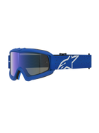 Alpinestars Maschere Vision Vesta Ragazzo, maschere da motocross blu e bianche con lente specchiata blu e logo a stella.