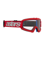 Occhiali Alpinestars Vision Youth Blaze, occhiali da motocross, rosso e trasparente, fascia rossa con logo astars bianco, occhiali da gara per ragazzi con lente in policarbonato antiappannamento