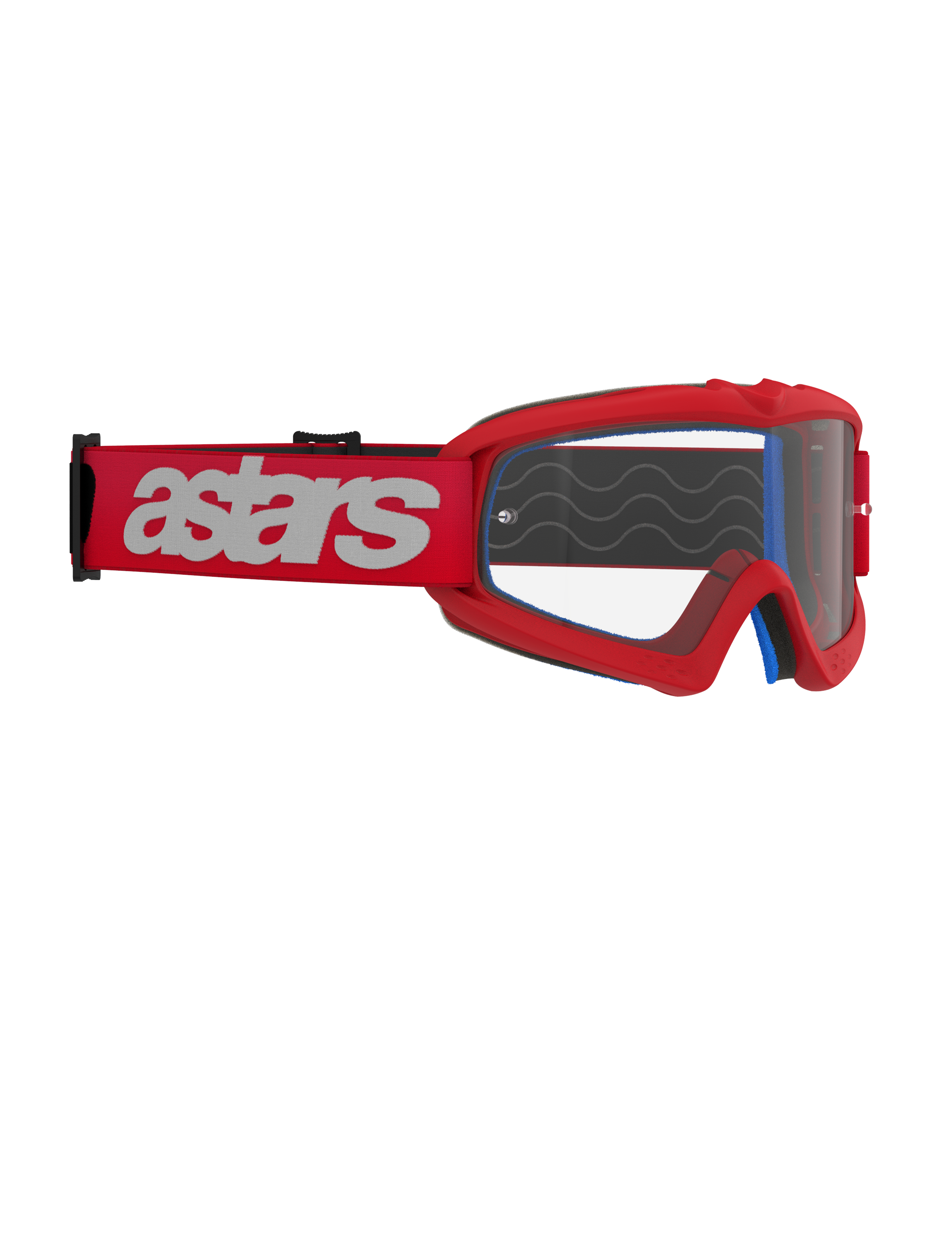 Occhiali Alpinestars Vision Youth Blaze, occhiali da motocross, rosso e trasparente, fascia rossa con logo astars bianco, occhiali da gara per ragazzi con lente in policarbonato antiappannamento