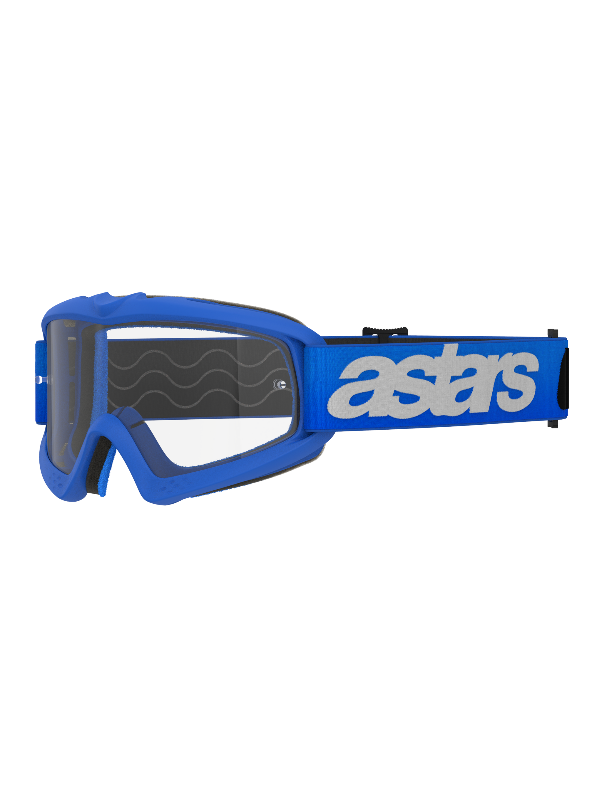 Occhiali Alpinestars Vision Youth Blaze, occhiali da motocross e off-road, montatura e fascia blu con logo astars bianco, lente in policarbonato trasparente, vestibilità specifica per ragazzi per caschi più piccoli, occhiali protettivi resistenti per le gare