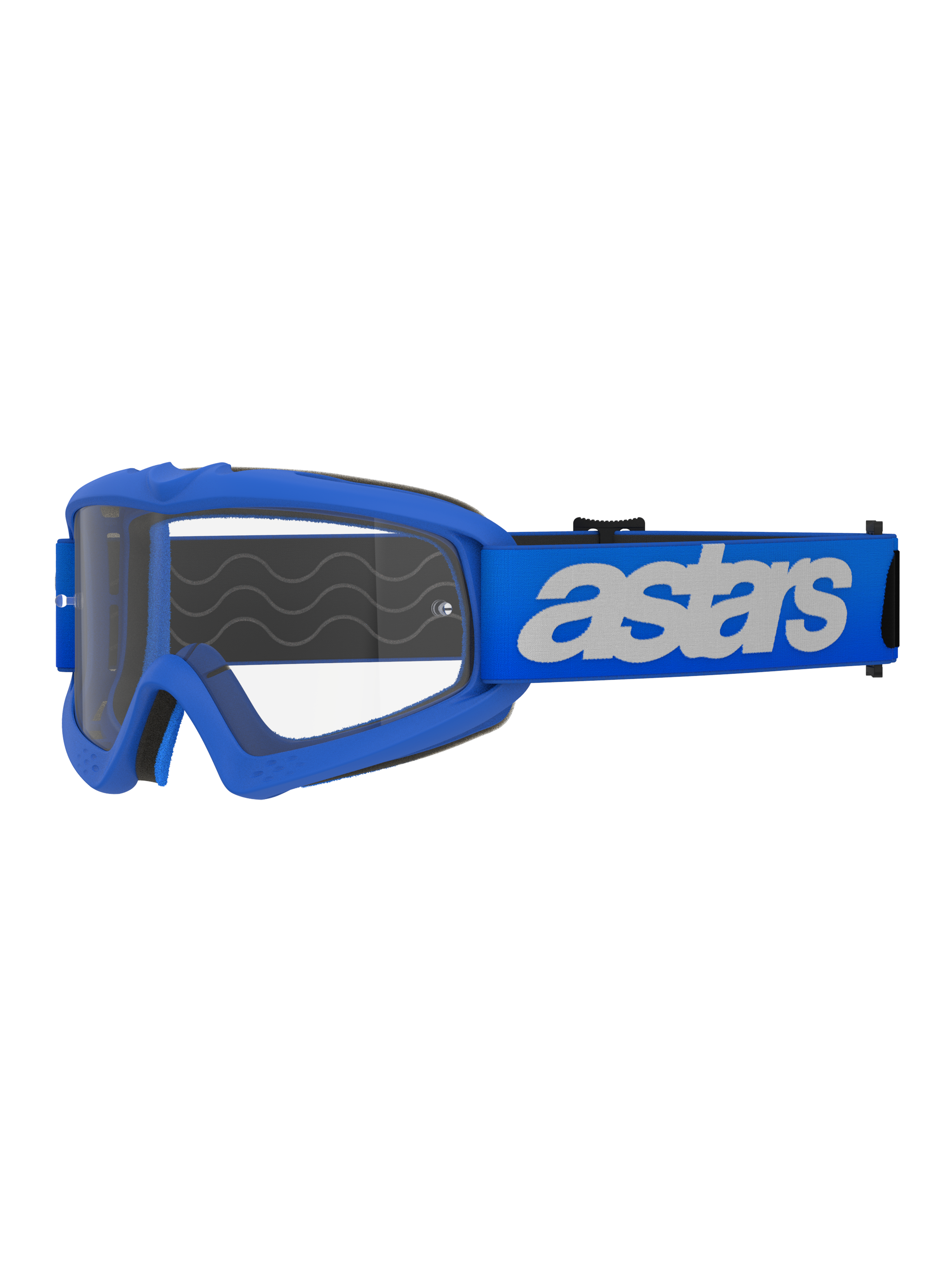 Occhiali Alpinestars Vision Youth Blaze, occhiali da motocross e off-road, montatura e fascia blu con logo astars bianco, lente in policarbonato trasparente, vestibilità specifica per ragazzi per caschi più piccoli, occhiali protettivi resistenti per le gare
