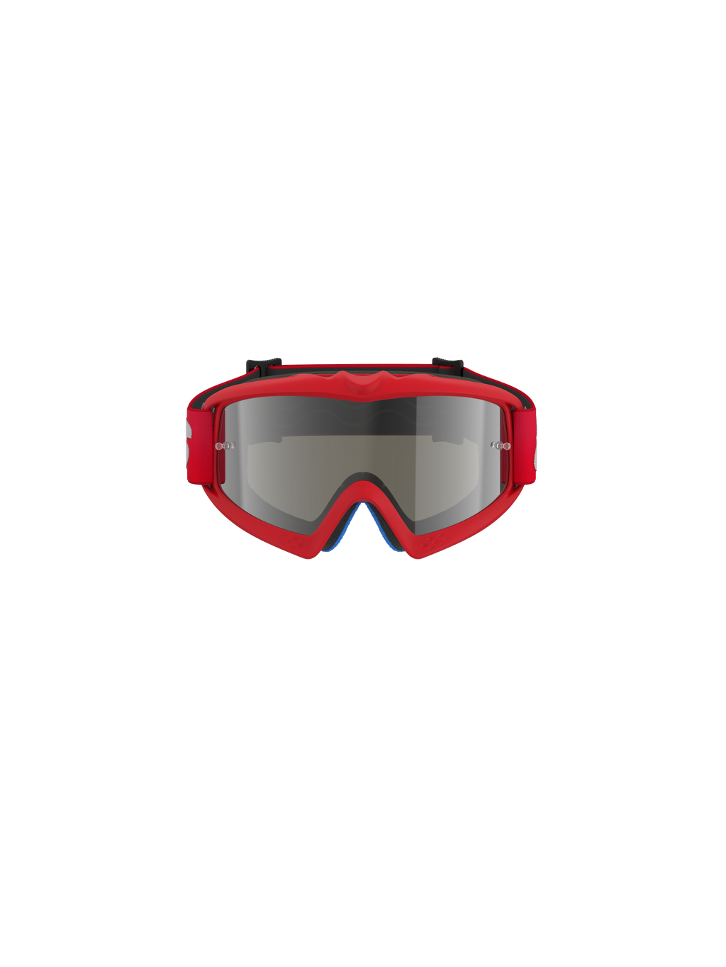 Alpinestars Vision Youth Blaze Goggles, occhiali da motocross, rosso e argento specchiato, vista frontale, con montatura in uretano rosso vivace e cinturino rosso, progettati per giovani piloti con lente specchiata