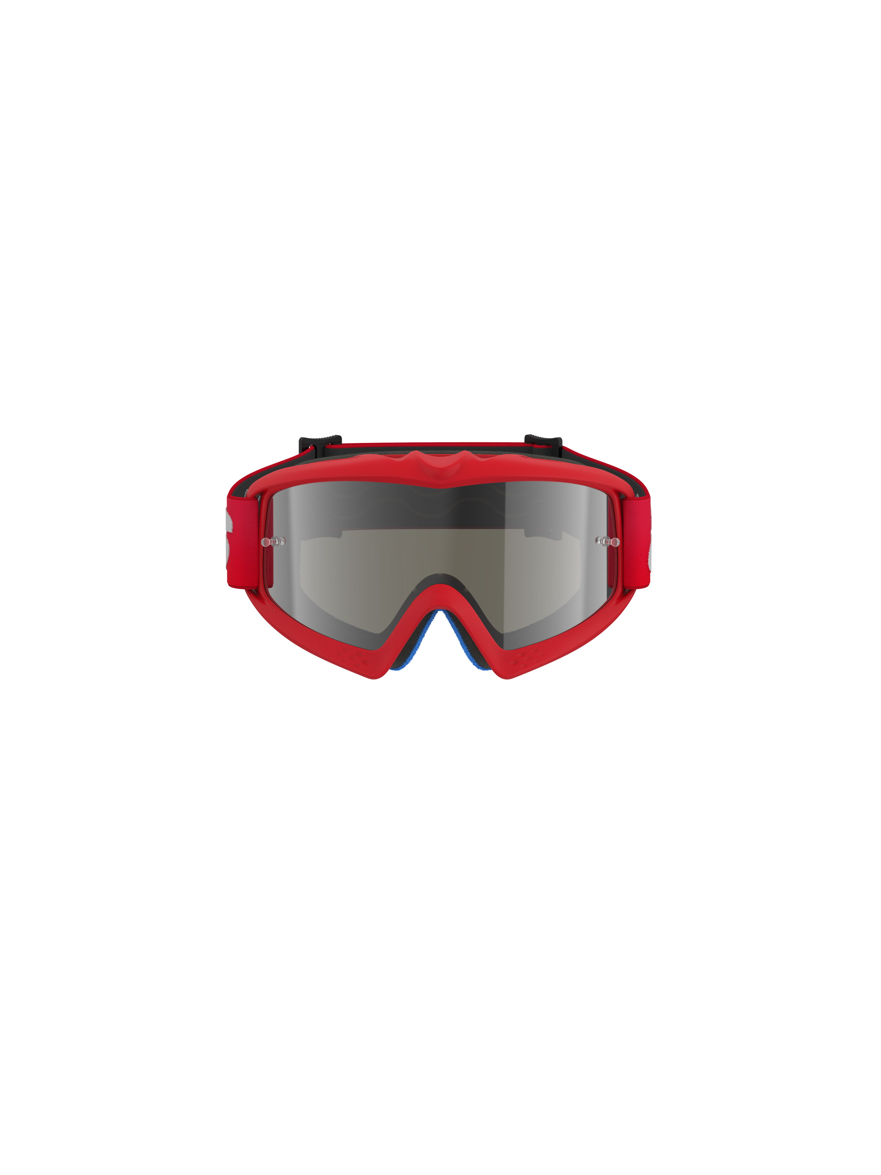 Alpinestars Vision Youth Blaze Goggles, occhiali da motocross, rosso e argento specchiato, vista frontale, con montatura in uretano rosso vivace e cinturino rosso, progettati per giovani piloti con lente specchiata