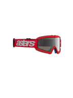 Alpinestars Vision Youth Blaze Goggles, maschera da motocross, rosso con lente a specchio argento, fascia elastica rossa con marchio astars bianco, montatura compatta in uretano per giovani piloti, protezione oculare per corse fuoristrada