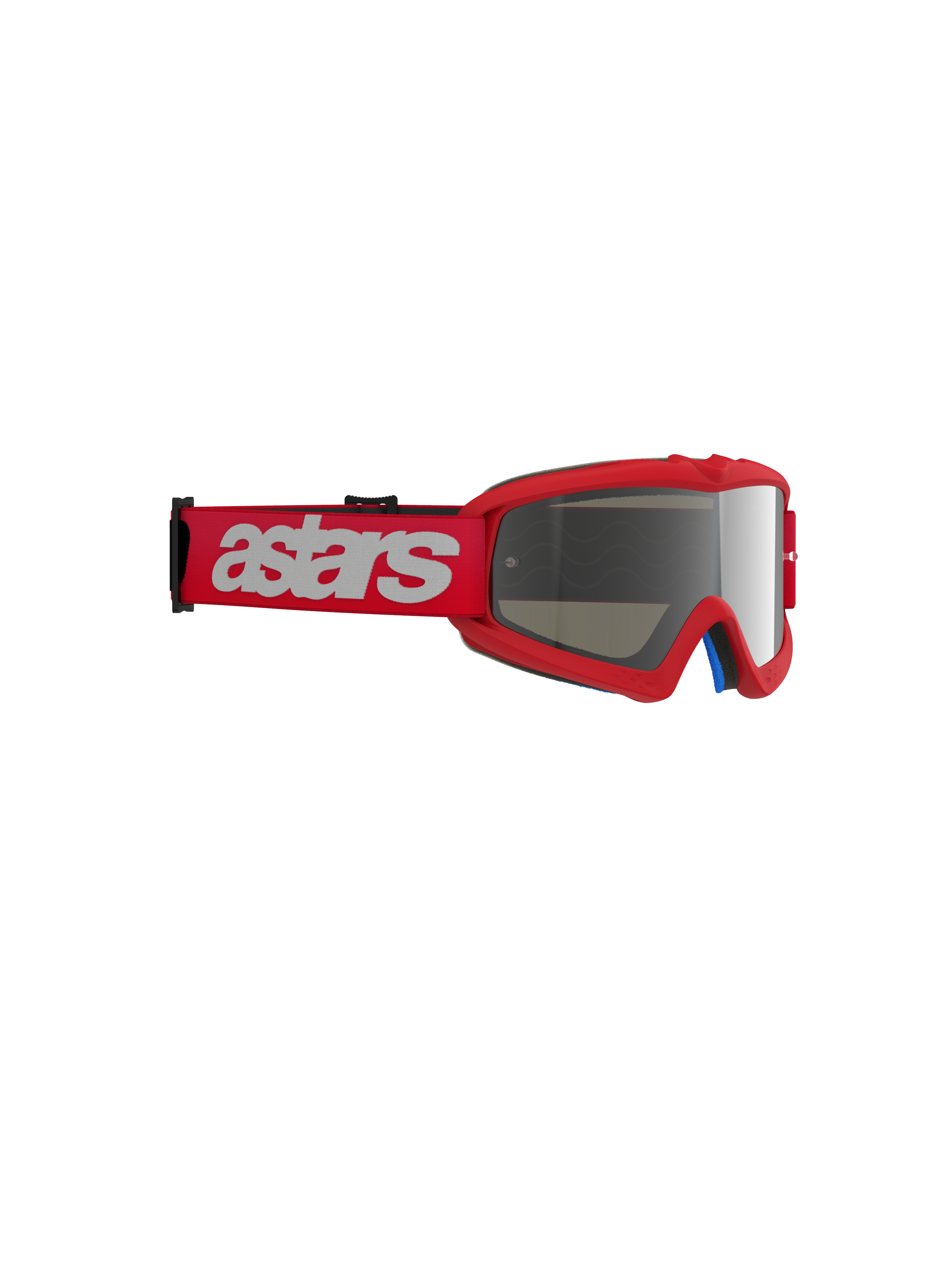 Alpinestars Vision Youth Blaze Goggles, maschera da motocross, rosso con lente a specchio argento, fascia elastica rossa con marchio astars bianco, montatura compatta in uretano per giovani piloti, protezione oculare per corse fuoristrada