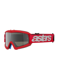 Alpinestars Vision Youth Blaze Goggles, occhiali da motocross, rosso e argento specchiato, montatura rossa con lente a specchio argento, ampia fascia rossa con logo astars bianco, protezione professionale per giovani piloti off-road