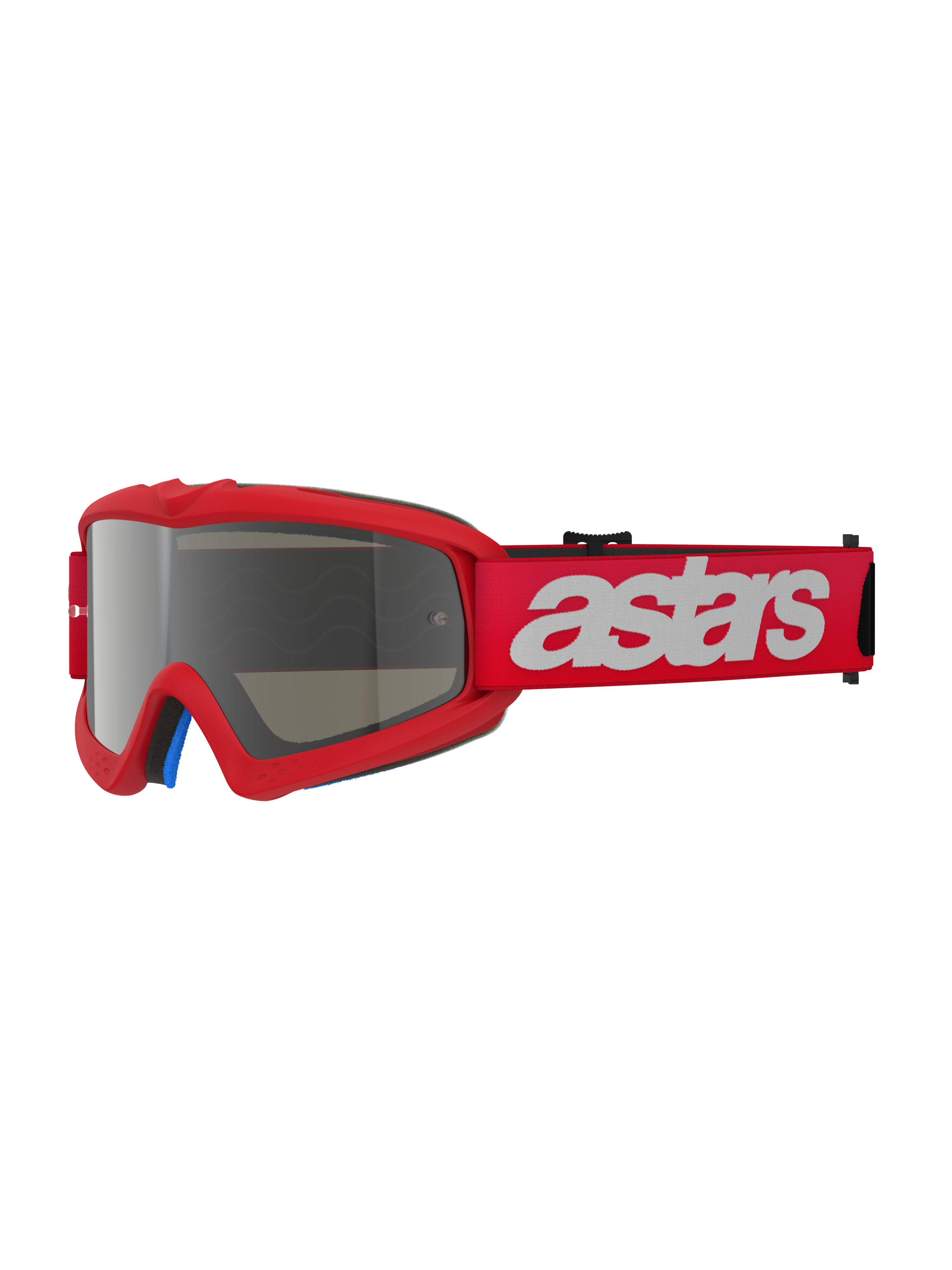 Alpinestars Vision Youth Blaze Goggles, occhiali da motocross, rosso e argento specchiato, montatura rossa con lente a specchio argento, ampia fascia rossa con logo astars bianco, protezione professionale per giovani piloti off-road