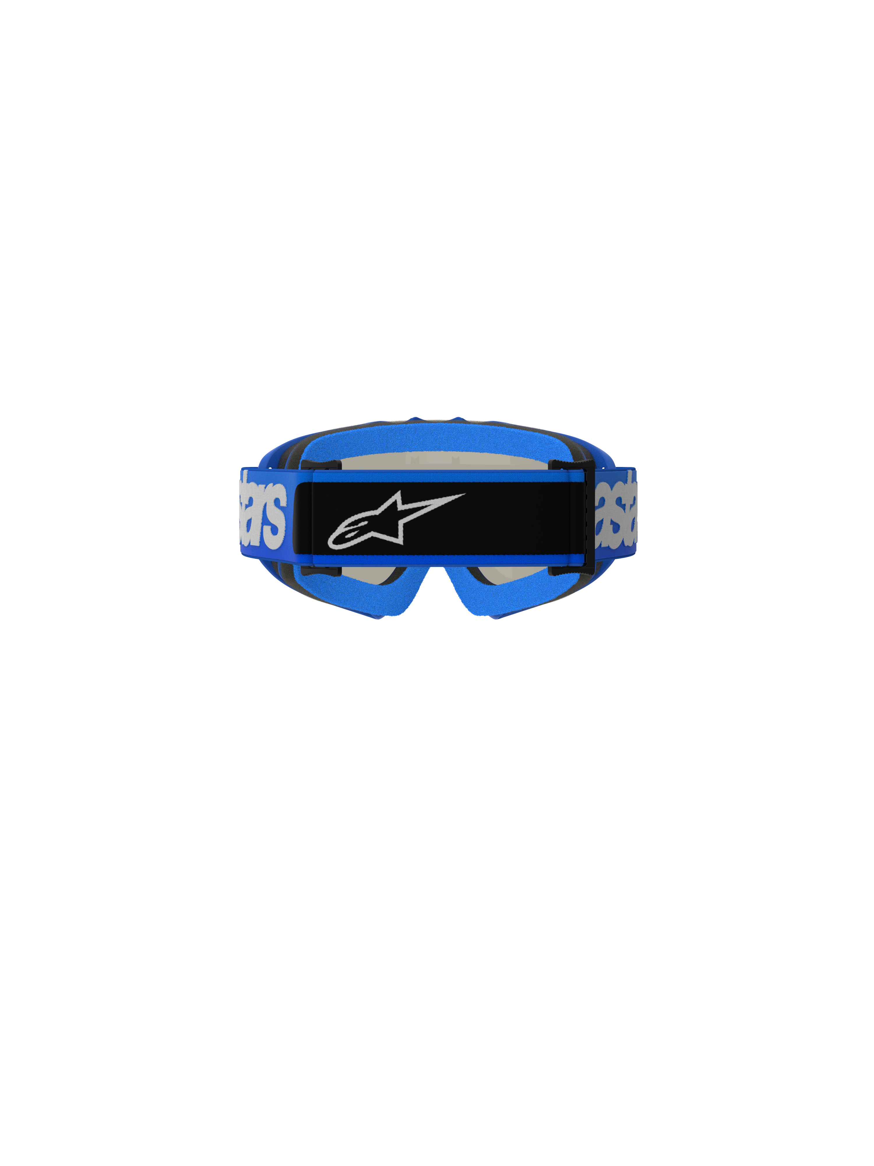 Alpinestars Vision Youth Blaze Goggles, occhiali da motocross, blu, vista posteriore con cinturino intrecciato blu, marchio Alpinestars bianco e placca centrale nera con logo, imbottitura in schiuma blu, progettati per corse fuoristrada per ragazzi