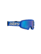 Alpinestars Vision Youth Blaze Goggles, occhiali da motocross, Blue Mirror Blue, montatura blu vivace con lente specchiata, ampia fascia blu con logo 'astars' grigio chiaro, protezione oculare ad alte prestazioni per giovani piloti off-road