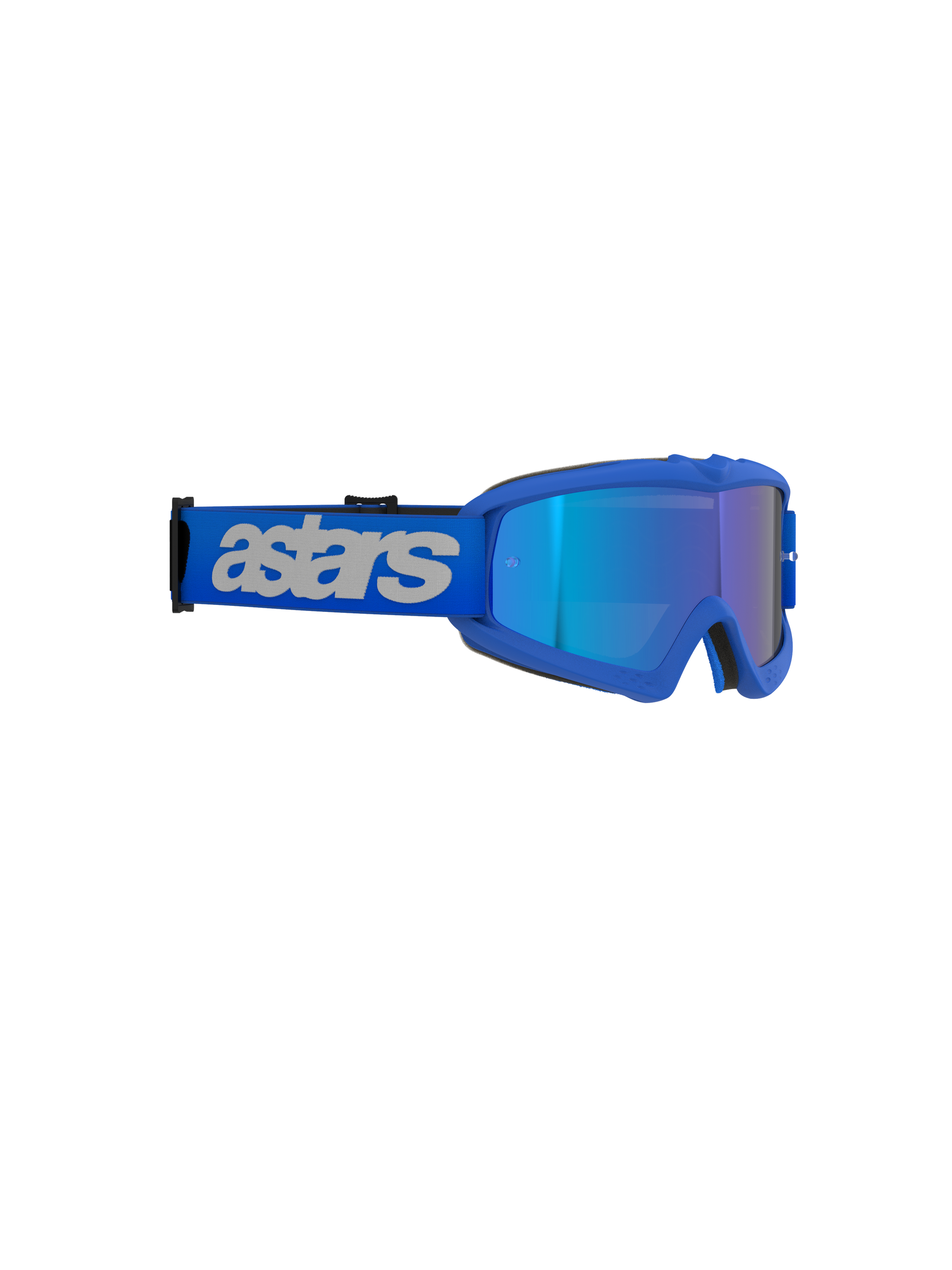 Alpinestars Vision Youth Blaze Goggles, occhiali da motocross, Blue Mirror Blue, montatura blu vivace con lente specchiata, ampia fascia blu con logo 'astars' grigio chiaro, protezione oculare ad alte prestazioni per giovani piloti off-road