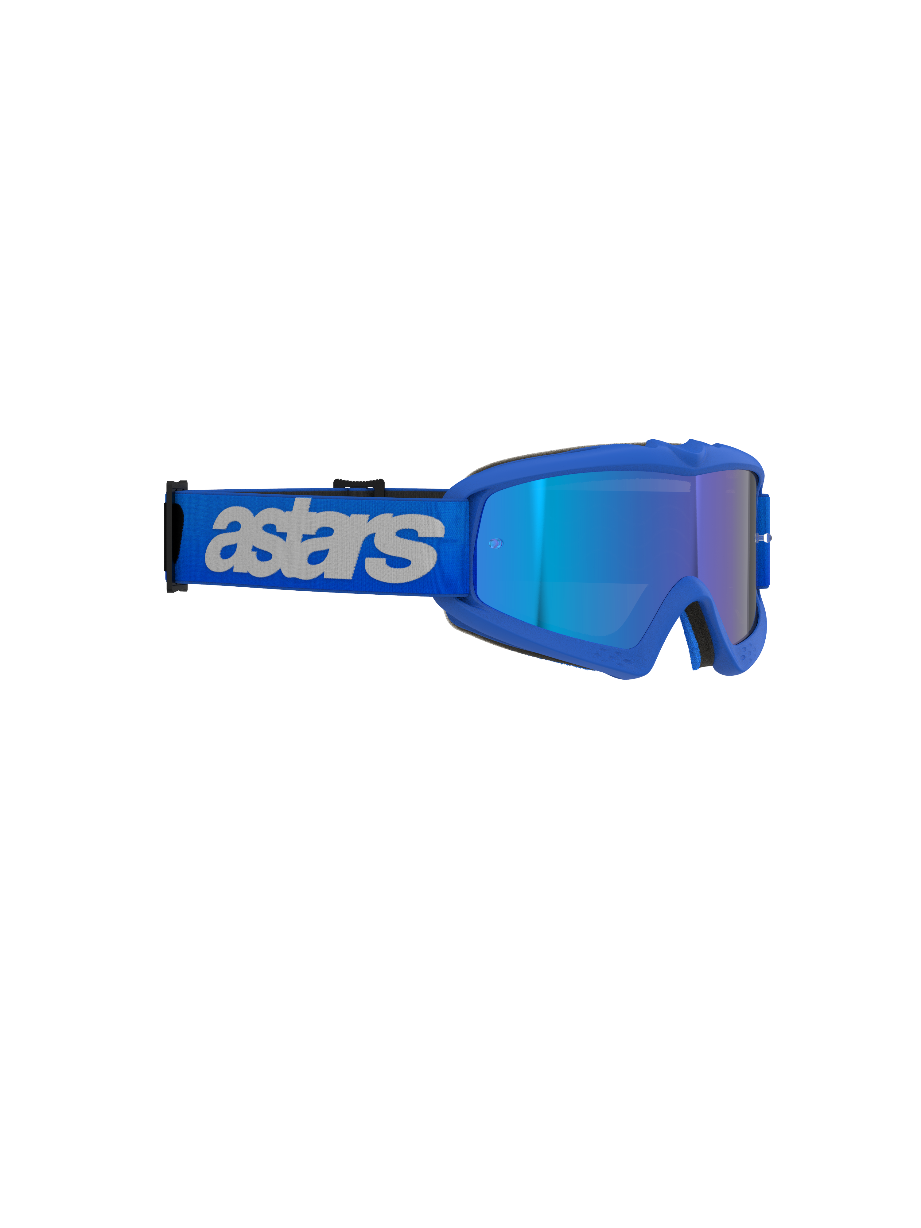 Alpinestars Vision Youth Blaze Goggles, occhiali da motocross, Blue Mirror Blue, montatura blu vivace con lente specchiata, ampia fascia blu con logo 'astars' grigio chiaro, protezione oculare ad alte prestazioni per giovani piloti off-road