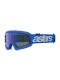 Alpinestars Vision Youth Blaze Goggles, occhiali da motocross, Blue Mirror Blue, montatura blu con lente specchiata blu antiappannamento, fascia blu regolabile con logo 'astars' bianco, occhiali protettivi per giovani piloti