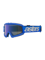 Alpinestars Vision Youth Blaze Goggles, occhiali da motocross, Blue Mirror Blue, montatura blu con lente specchiata blu antiappannamento, fascia blu regolabile con logo 'astars' bianco, occhiali protettivi per giovani piloti