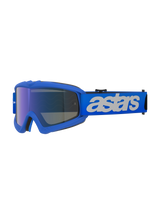 Alpinestars Vision Youth Blaze Goggles, occhiali da motocross, Blue Mirror Blue, montatura blu con lente specchiata blu antiappannamento, fascia blu regolabile con logo 'astars' bianco, occhiali protettivi per giovani piloti