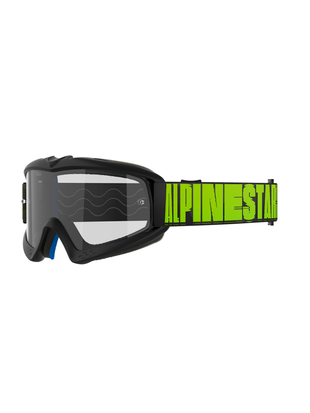 Alpinestars Vision Youth Hollow e Vision 5 Hollow Goggles, maschere da motocross off-road, montatura grigio antracite con marchio Alpinestars giallo fluo su fascia nera, lente trasparente, strato interno in schiuma blu, design moderno e aerodinamico per piloti giovani e adulti