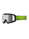 Alpinestars Vision Youth Hollow Goggles, maschere da motocross per ragazzi, grigio antracite e giallo fluo, lente specchiata argento riflettente, fascia nera con logo Alpinestars giallo fluo, imbottitura interna blu, vestibilità specifica per giovani piloti