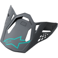 Alpinestars S-M8 visiera per casco, Radium Blue Gray Green, visiera di ricambio grigio scuro con logo a stella Alpinestars verde acqua, intagli geometrici e design angolare opaco per caschi da motocross