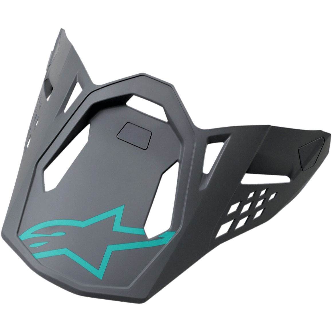 Alpinestars S-M8 visiera per casco, Radium Blue Gray Green, visiera di ricambio grigio scuro con logo a stella Alpinestars verde acqua, intagli geometrici e design angolare opaco per caschi da motocross