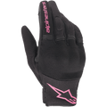 Guanti da donna Alpinestars Stella Copper, guanti da moto urban, nero e fucsia, con tessuto mesh traspirante, protezione rigida delle nocche coperta e logo Alpinestars rosa sull'indice e sul polsino