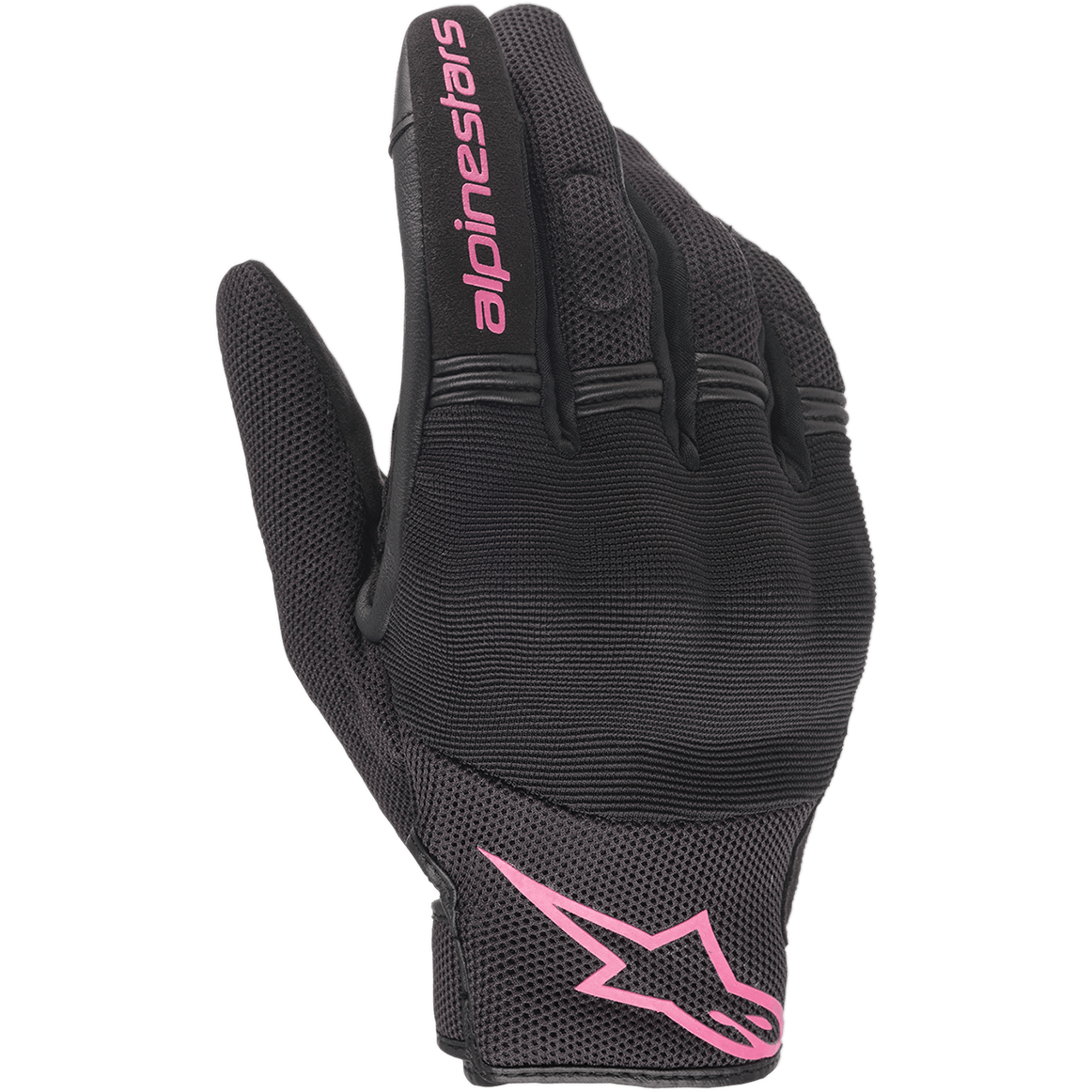 Guanti da donna Alpinestars Stella Copper, guanti da moto urban, nero e fucsia, con tessuto mesh traspirante, protezione rigida delle nocche coperta e logo Alpinestars rosa sull'indice e sul polsino