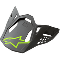 Alpinestars S-M8 Visiera Casco Radium, visiera per casco da motocross, grigio con logo Alpinestars giallo neon, design aerodinamico angolare con aperture di ventilazione