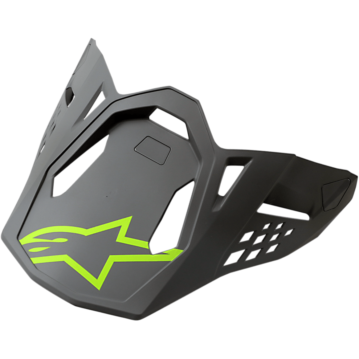 Alpinestars S-M8 Visiera Casco Radium, visiera per casco da motocross, grigio con logo Alpinestars giallo neon, design aerodinamico angolare con aperture di ventilazione