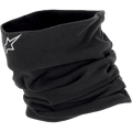 Alpinestars Neck Warmer, scaldacollo tubolare in pile nero, logo a stella bianco ricamato, costruzione isolante a doppio strato per protezione dal vento, strato di base da moto per climi freddi