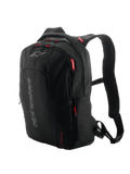 Alpinestars City Hunter V2 Backpack, zaino da moto urbano, nero con tiralampo e dettagli rossi, marchio verticale grigio, spallacci imbottiti in mesh, design affusolato per la stabilità durante la guida