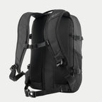 Zaino Alpinestars AMP3, zaino tecnico da moto, nero, vista posteriore con schienale in rete 3D, spallacci imbottiti regolabili con chiusura magnetica sul petto e cinghie in vita, fibbie laterali di compressione, design in poli-tessuto resistente