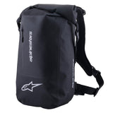 Alpinestars Sealed Sport Pack, zaino da moto impermeabile, nero, con logo Astar bianco e scritta Alpinestars verticale, chiusura roll-top, spallacci regolabili con imbottitura in mesh, design con capacità di 23 litri