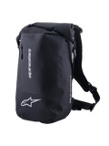 Alpinestars Borsa Sportiva Sealed, zaino da moto impermeabile unisex, nero, con chiusura roll-top e loghi riflettenti argento, ideale per la guida sportiva e urbana.
