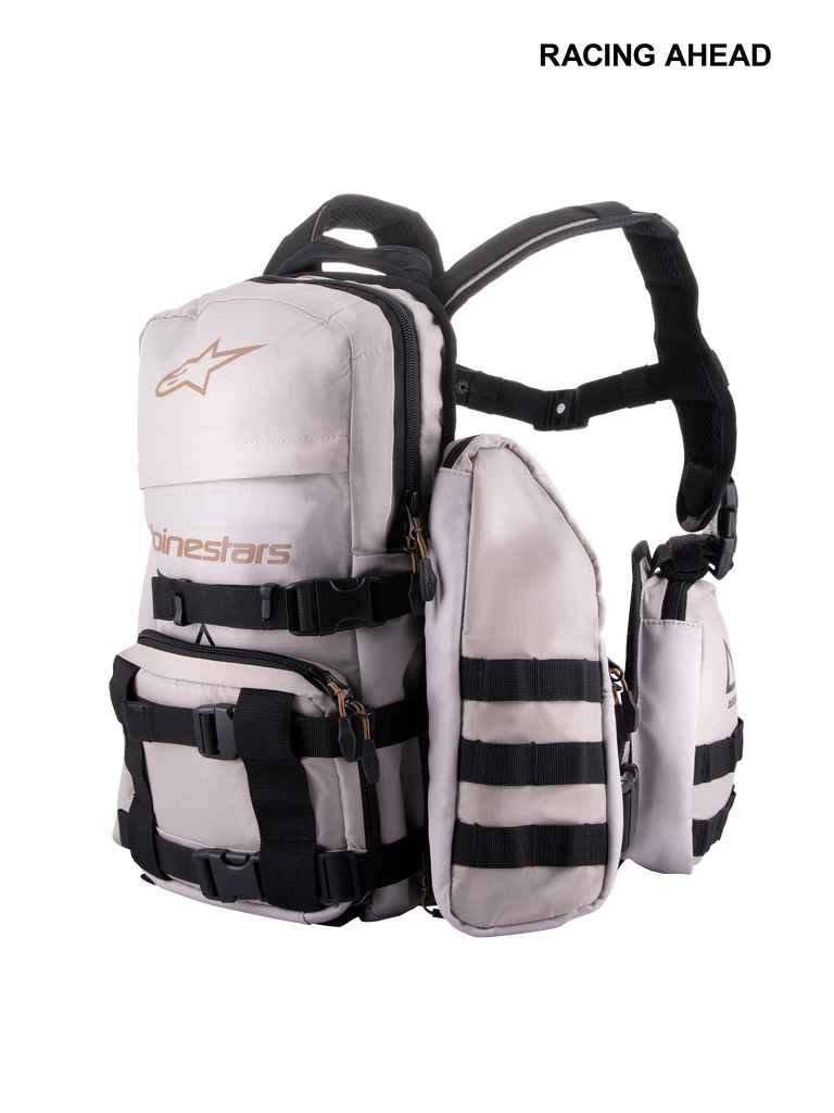 Alpinestars Techdura Tactical Pack, zaino da off-road ed enduro, grigio caldo e nero, design modulare con tasche rimovibili, dotato di sistema MOLLE e cinghie nere regolabili, struttura resistente per il trasporto di elementi essenziali per il trail
