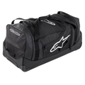 Alpinestars Komodo Travel Bag, borsa da viaggio ad alta capacità, nera con loghi Alpinestars bianchi, dotata di ruote ultra-resistenti, maniglie rinforzate e molteplici scomparti con cerniera per l'organizzazione dell'attrezzatura da gara