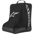 Alpinestars Boot Bag, borsa portastivali da motocross, nera con logo a stella bianco e scritta verticale, maniglia superiore in fettuccia, base in telone rinforzato, poliestere 600D resistente, progettata per calzature off-road