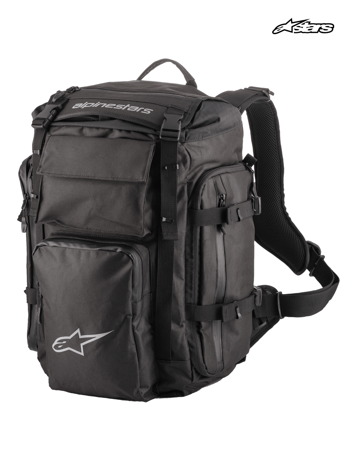 Alpinestars Zaino Rover Overland, zaino da moto adventure touring, nero, con capacità di 39 litri, design roll-top e scomparto frontale comprimibile