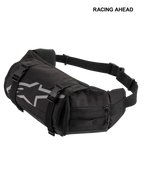 Alpinestars Tech Tool Pack, nero, marsupio porta attrezzi da moto resistente, con logo a stella Alpinestars grigio, cinghie di compressione regolabili con fibbie in plastica e scomparti laterali con cerniera, ideale per enduro e fuoristrada
