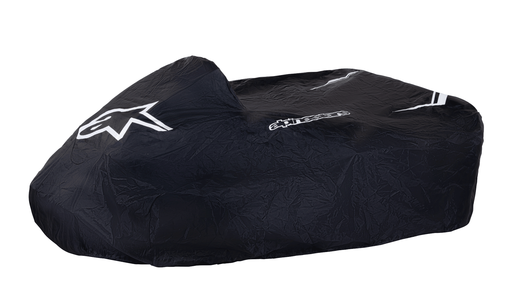 Alpinestars Kart Cover, nero, con logo a stella e marchio Alpinestars bianchi, telo protettivo per go-kart, tessuto resistente alle intemperie con accenti a strisce bianche, design strutturato per la protezione nel paddock