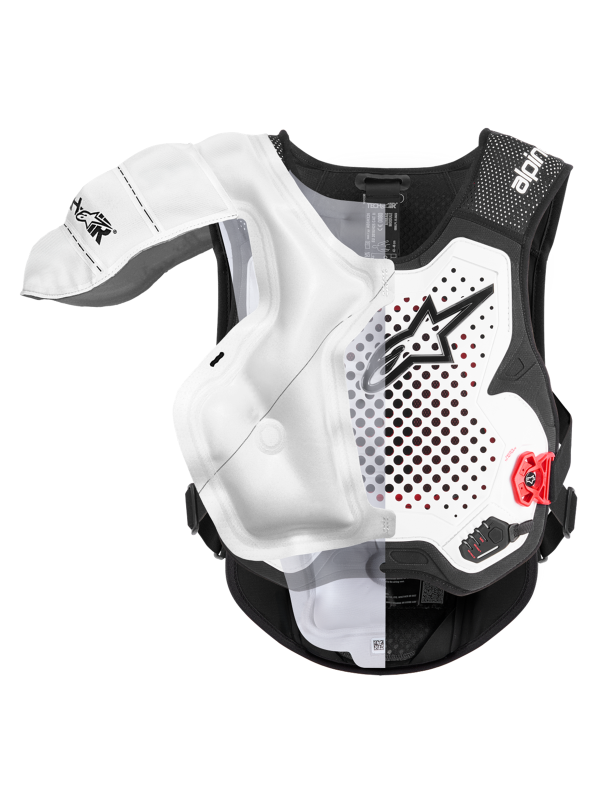 Alpinestars Airbag Tech-Air® MX, gilet protettivo airbag per motocross off-road, bianco e nero, certificato CE, con pallone airbag gonfiato in evidenza